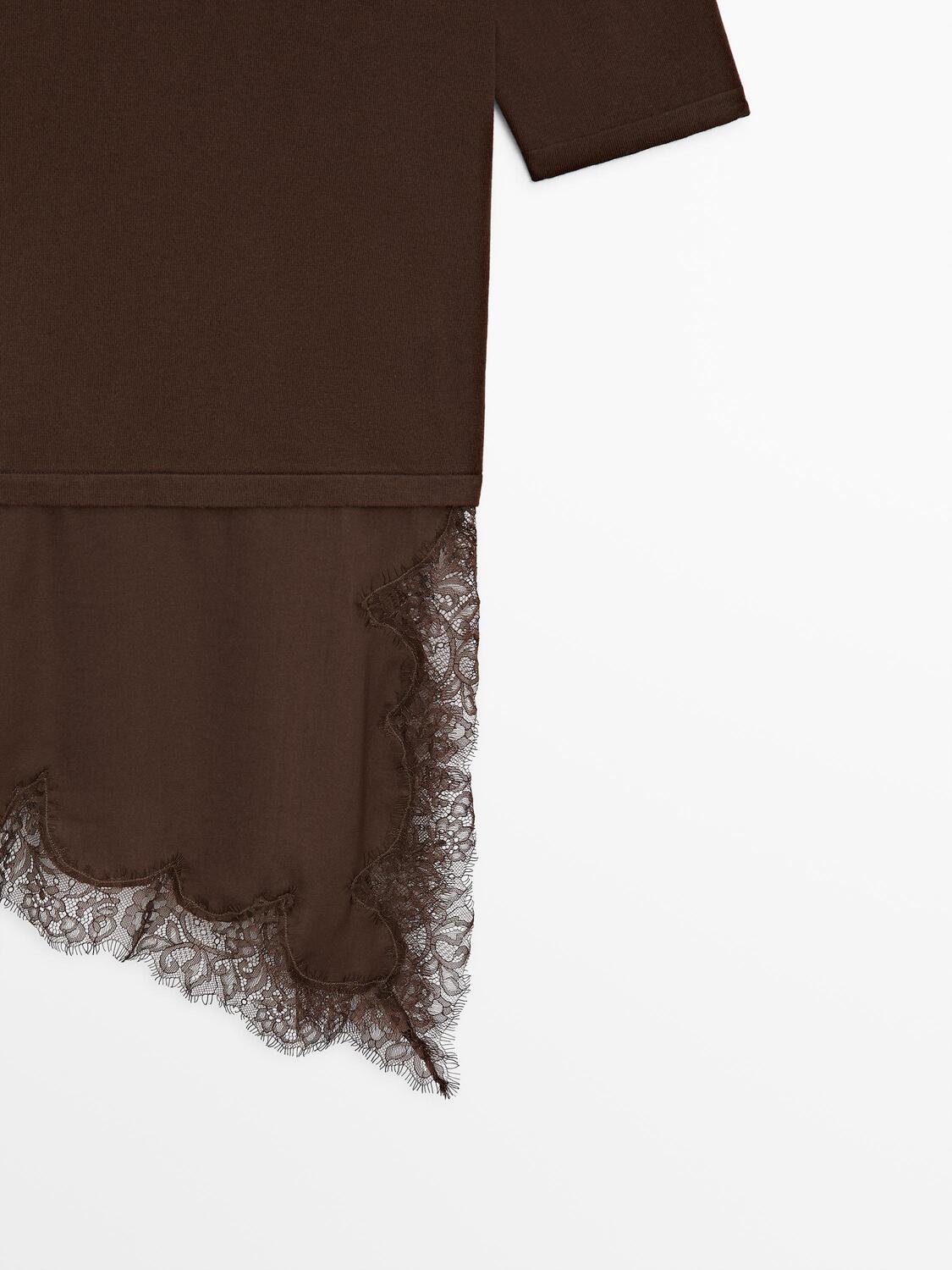 Свитер Massimo Dutti With Contrast Lace Detail, коричневый — фото 2