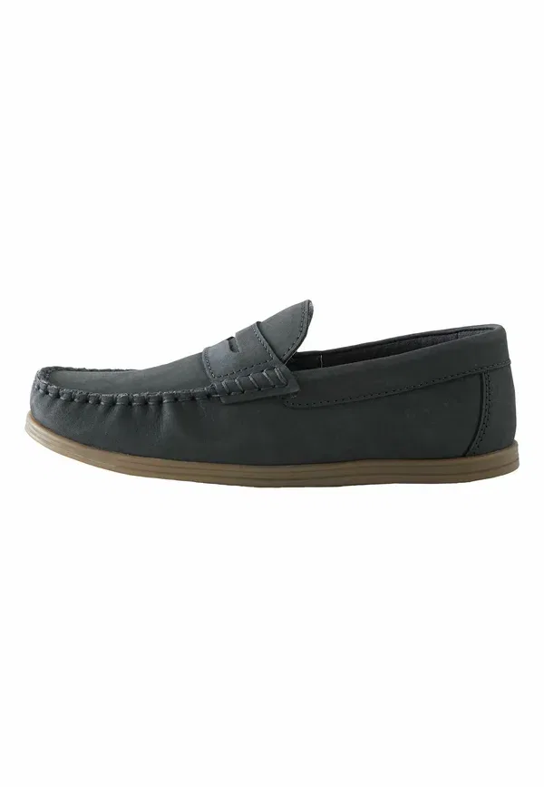 Туфли кожаные Regular fit - penny loafers - moccasins Next, темно-синий Leather