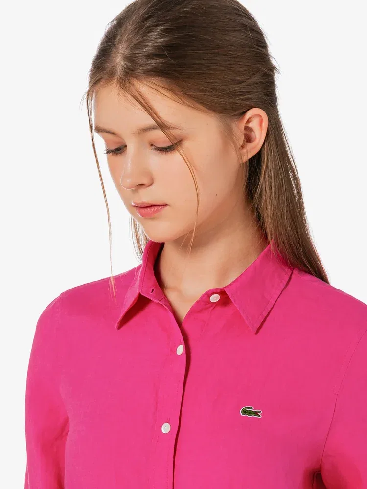 Женская рубашка из льна регулярного кроя LACOSTE, Pink — фото 2