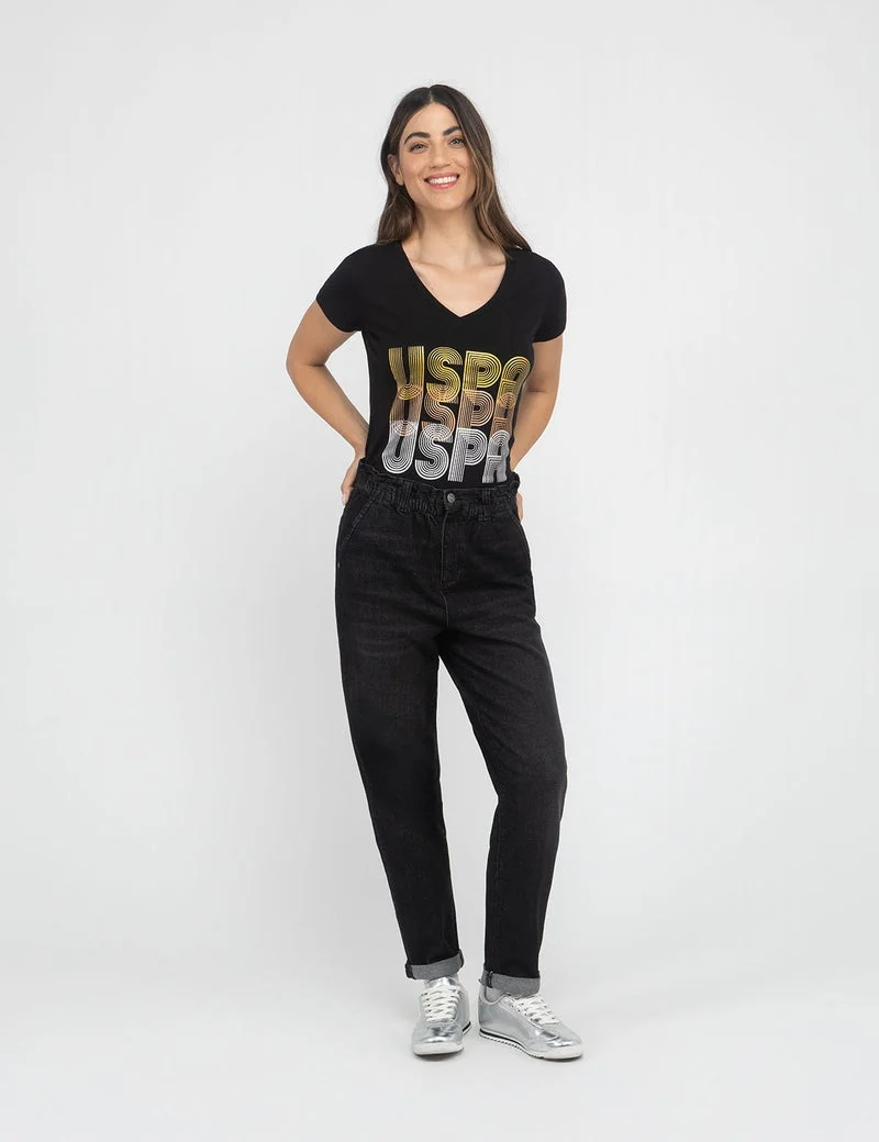 Джинсы U.S. Polo Assn High Rise Paperbag Cropped, черный — фото 3