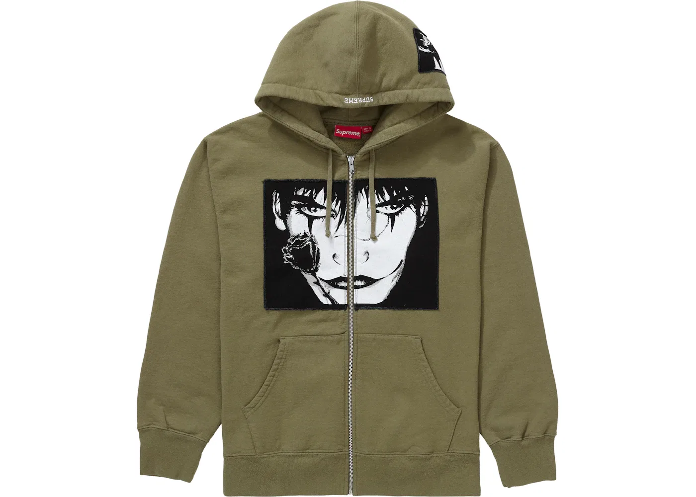Мужская худи на молнии с капюшоном The Crow Zip Up Hooded Sweatshirt Supreme, Light Olive