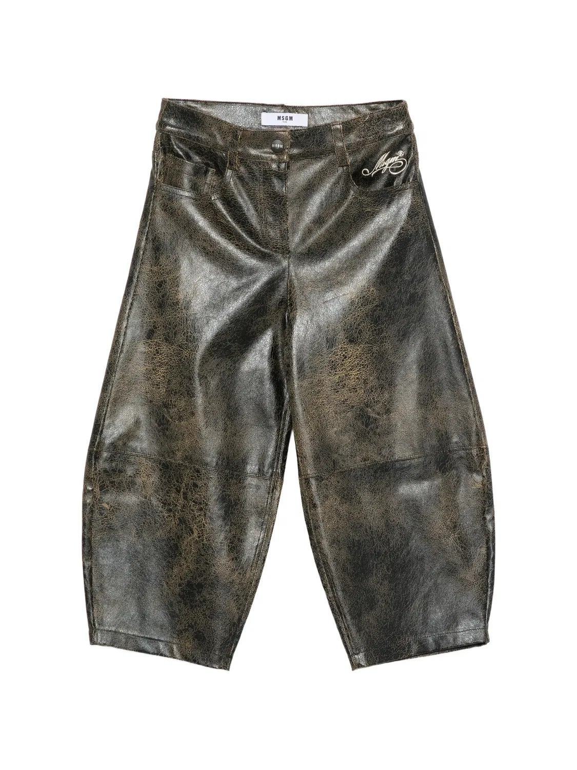 Брюки с эффектом кракле и вышитым логотипом Msgm Kids, черный
