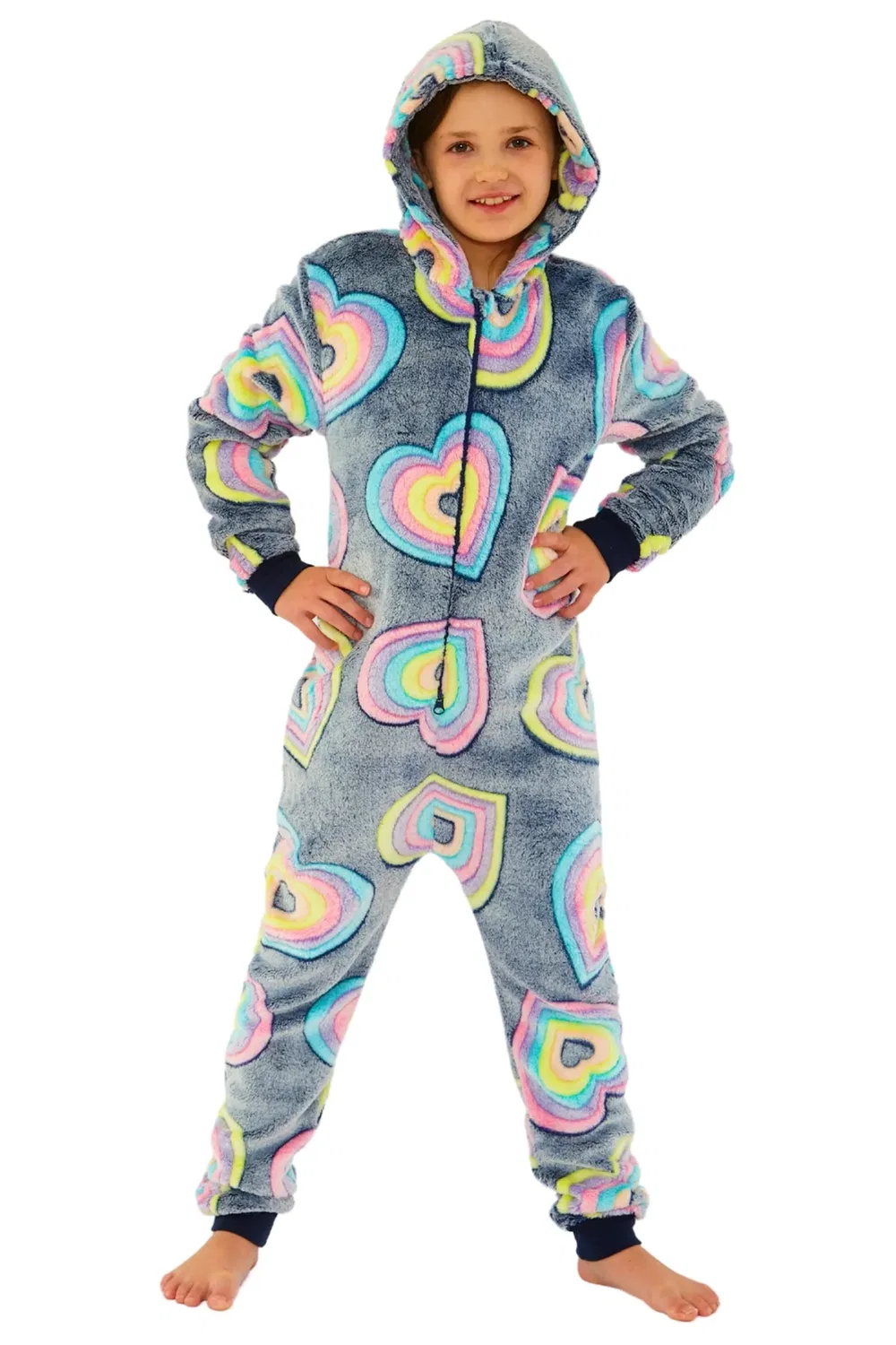 Детский флисовый комбинезон Rainbow Hearts Fleece Onesie Cozy N Dozy, Navy