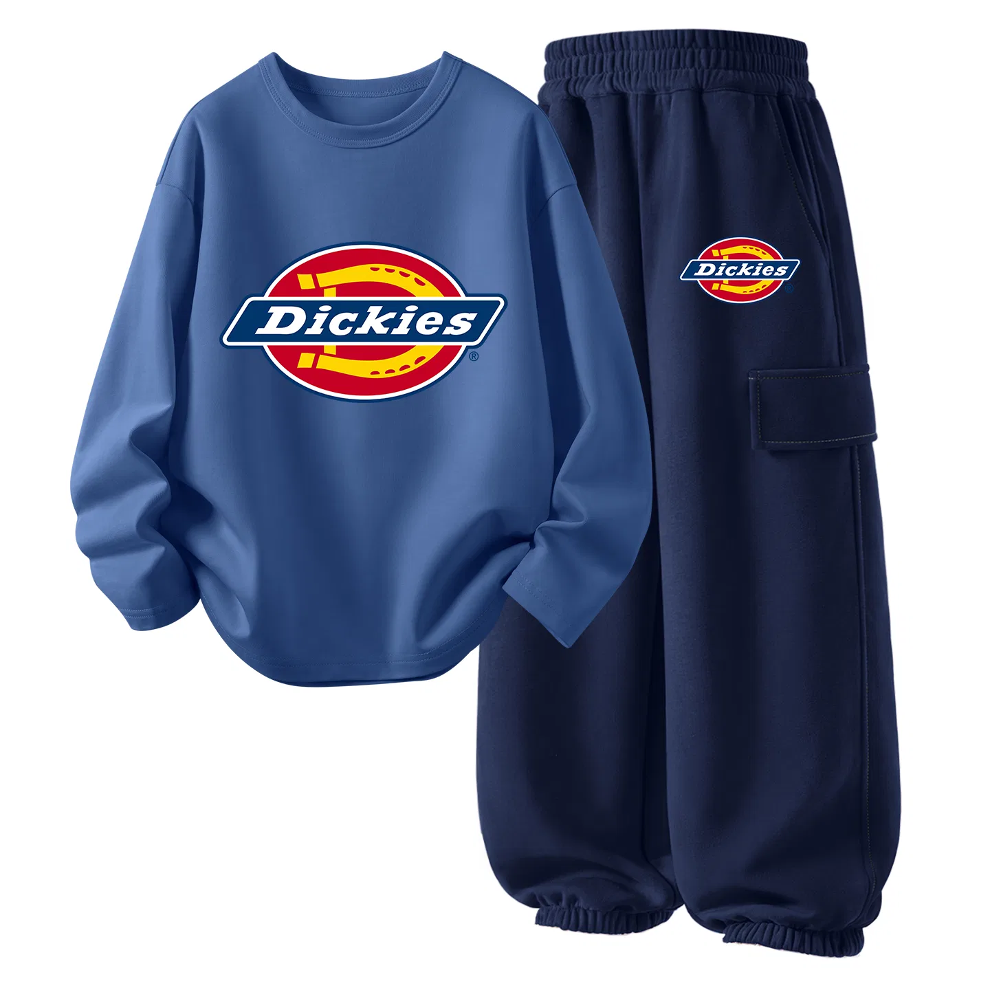Детский спортивный комплект с воротником-поло, модель Standard Thick White+Standard Thick K Navy Blue, Dickies, White/Navy Blue — фото 3