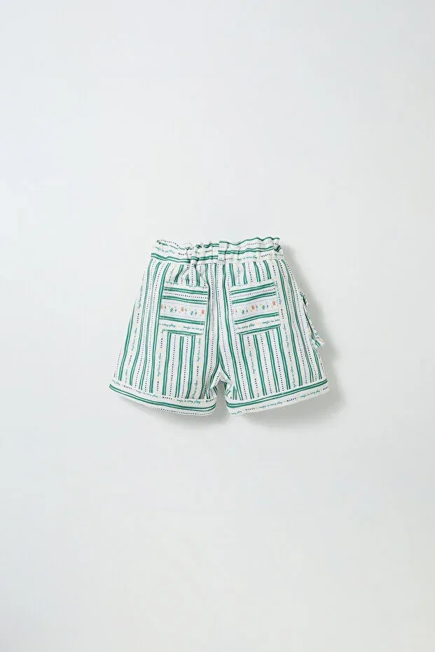 Детские шорты для девочек с принтом Palm Striped Bermuda Shorts Marvy, Green — фото 3