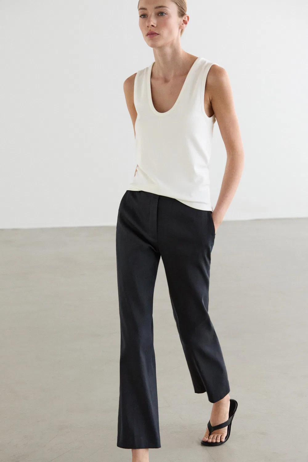 Брюки прямого кроя из смесовой льняной ткани Massimo Dutti, темно-синий — фото 2