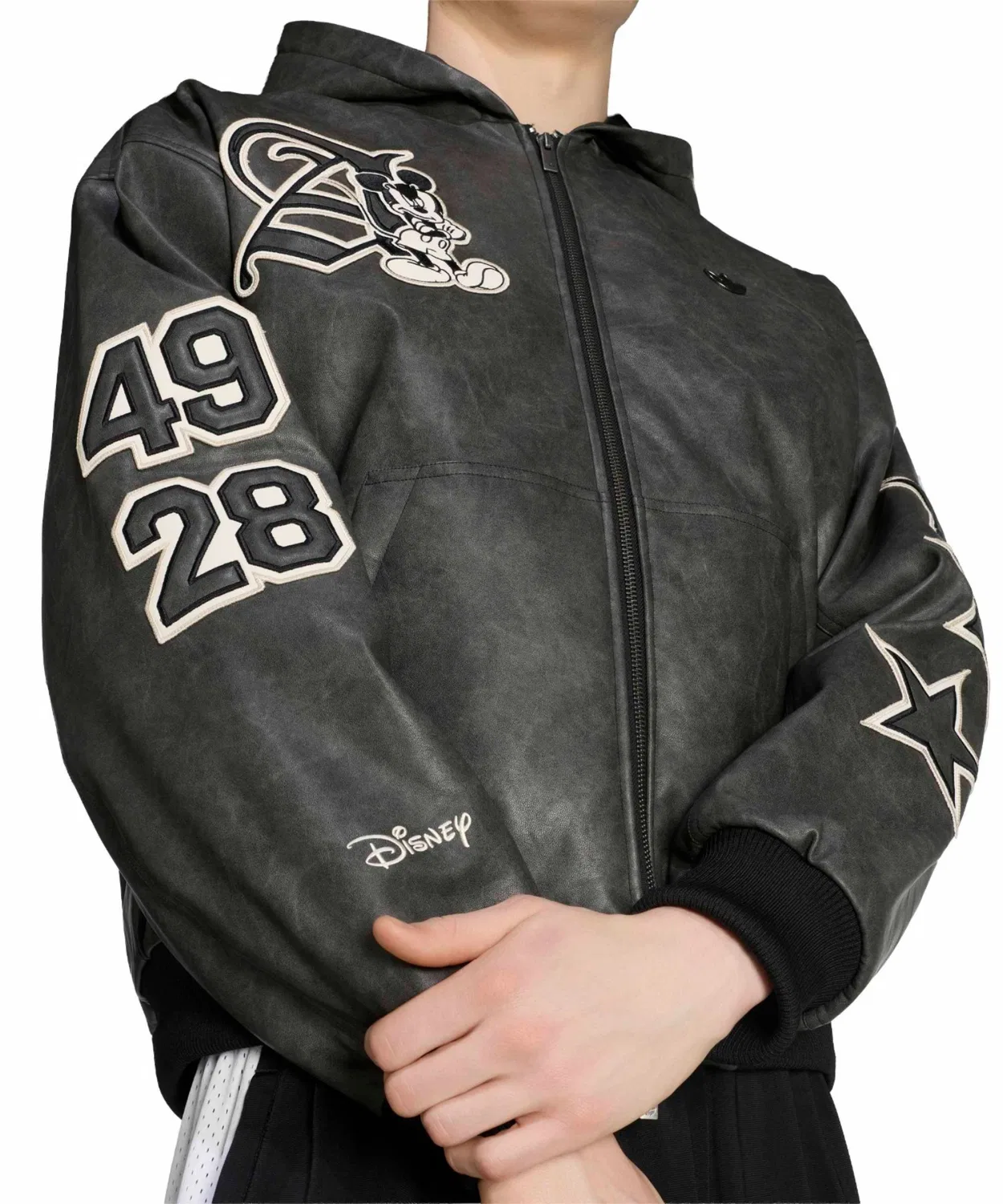 Мужская куртка из искусственной кожи с принтом Mickey Mouse Dreams Adidas, Black — фото 2