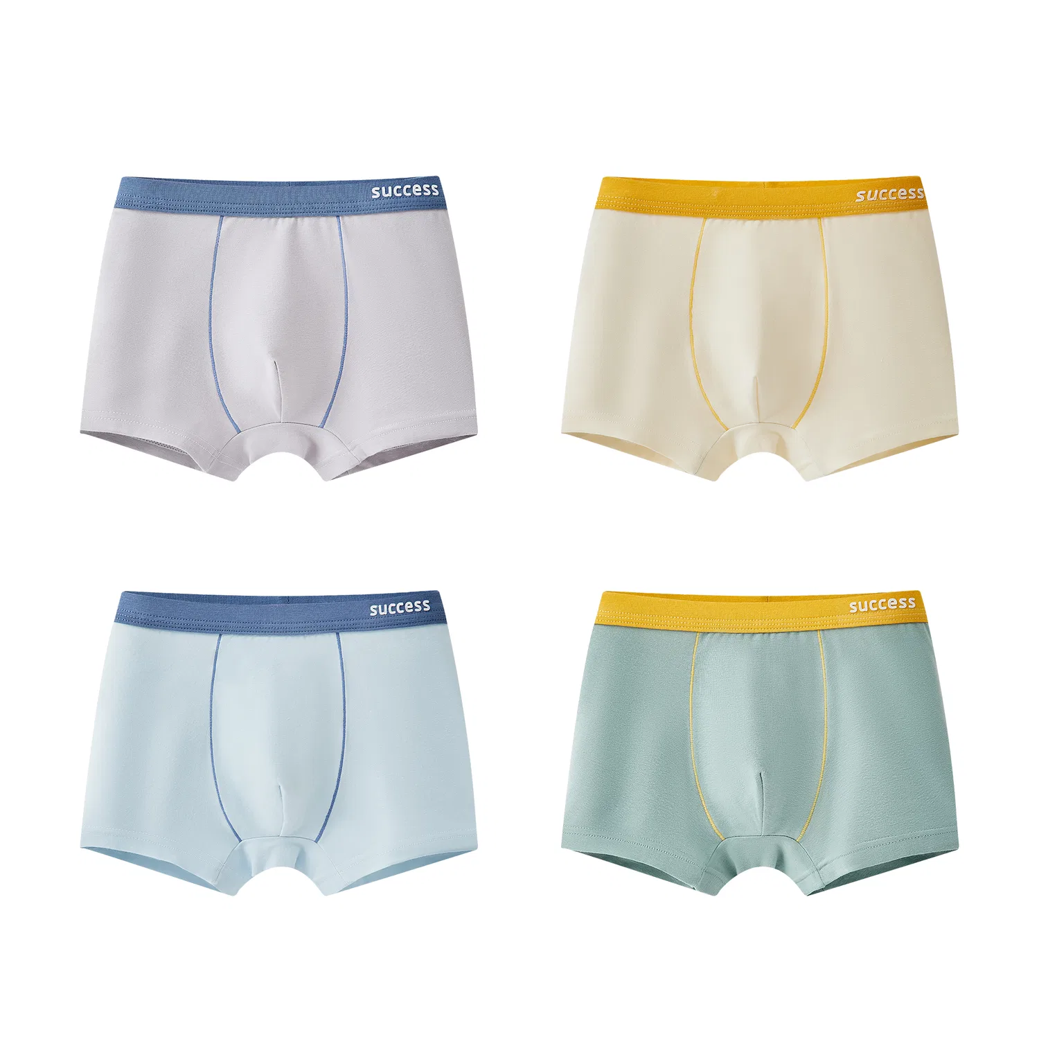 Детские трусы-боксеры средней посадки, комплект из 4 штук, Light Blue, Light Gray, Gray Green, Light Yellow, MIIOW