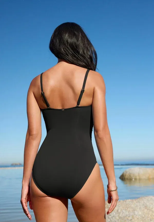 Купальник с эффектом утяжки, бандо, Tummy control ruched bandeau swimsuit, Next, черный — фото 2