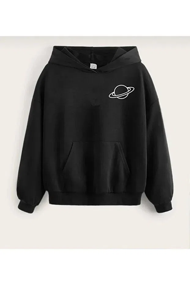 Детская толстовка с капюшоном с принтом Hooded Saturn Printed Girl/Boy Sweatshirt Generic Brands, Black