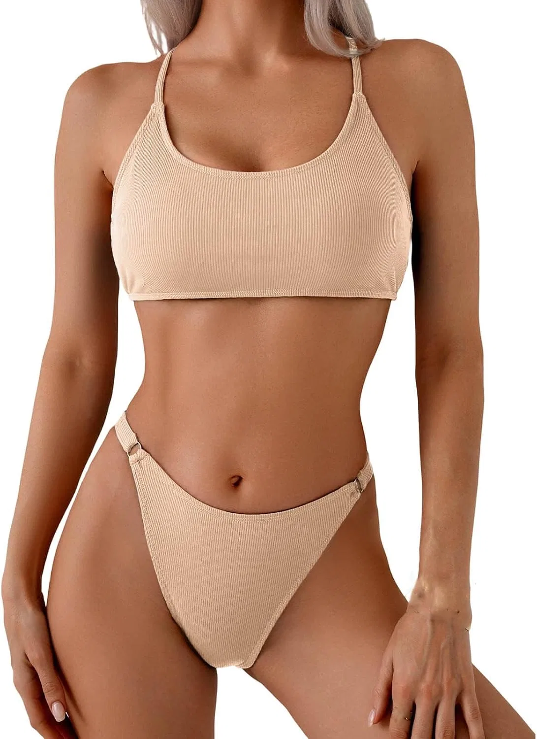 Женский бикини-комплект с push-up Ribbed, Khaki