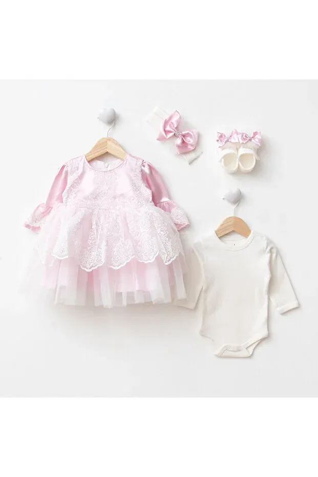 Детский комплект для девочек с кружевом Eda Baby, Pink — фото 2