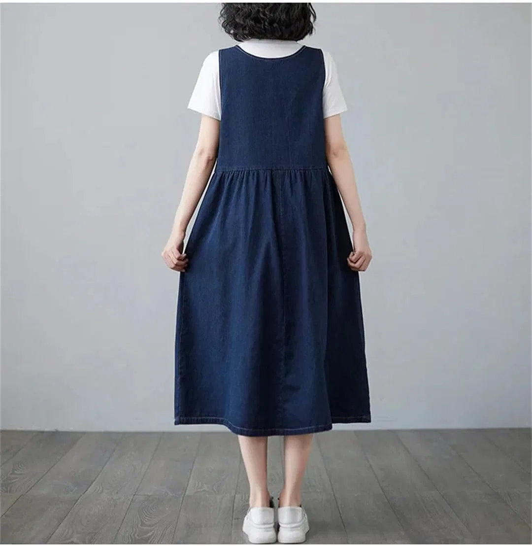 Женское джинсовое платье-комбинезон свободного кроя A-line, Navy Blue — фото 2