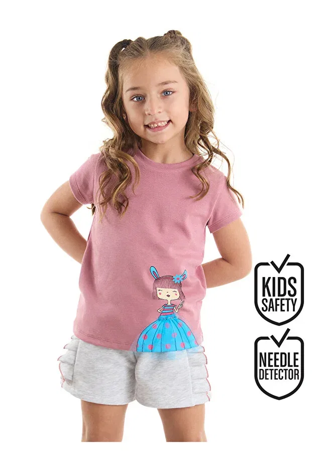 Детский комплект футболки и шорт с принтом Tulle lily Denokids, Pink