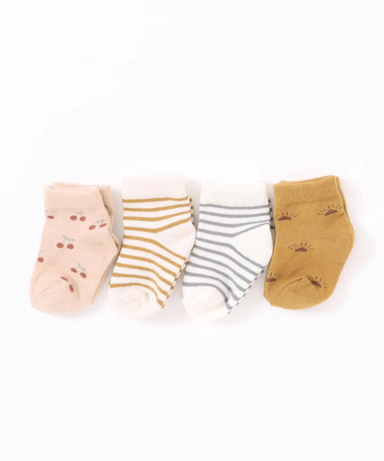 Детские носки с принтом, комплект из 4 пар, Cherries, Ocre Stripe, Suns, Indigo Stripe Quincy Mae, Multicolor