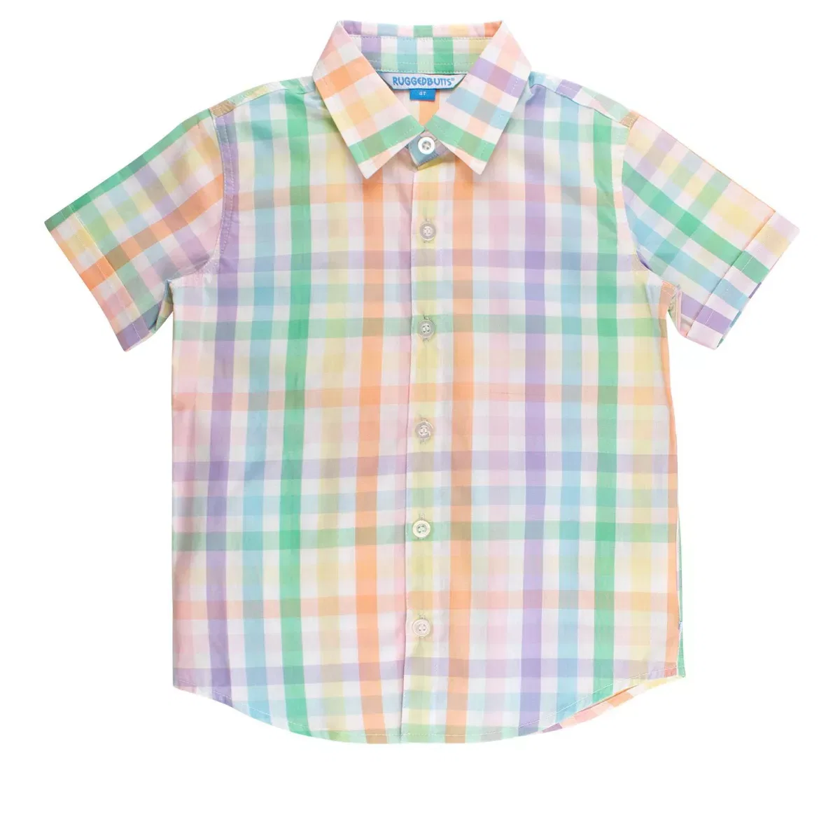 Детская рубашка с коротким рукавом с принтом RuggedButts, Poppy Rainbow Plaid