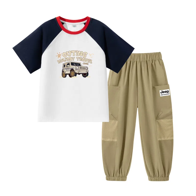 Детский спортивный комплект с принтом Jeep, Navy Blue/E Travel Car-Khaki/E English Label K