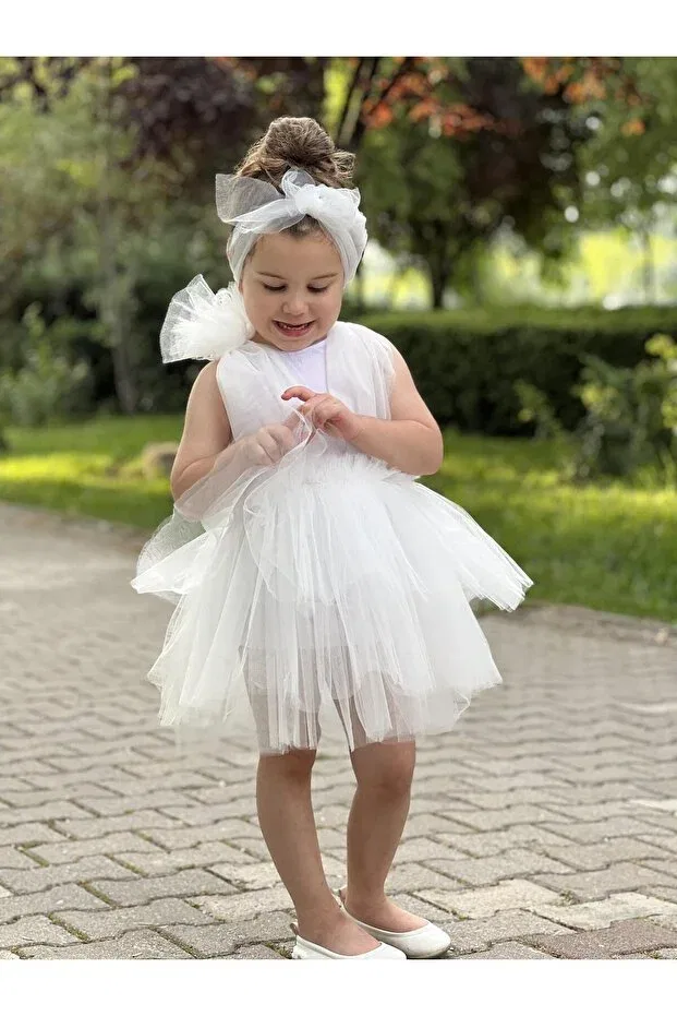 Детское платье для девочек с принтом Elegant Meqlife, White — фото 3