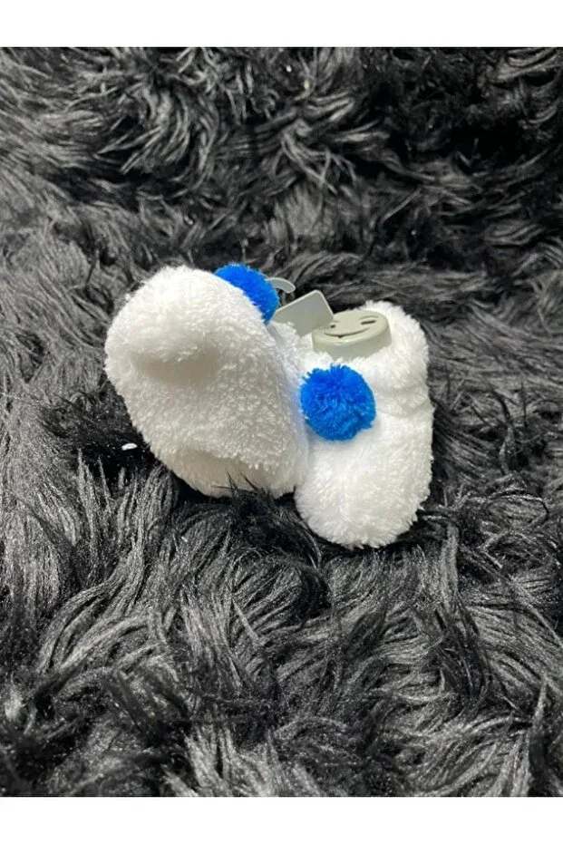 Детские тапочки-носочки с помпонами First Step Baby Girl And Boy Plush Pompom Casso, White Blue — фото 3