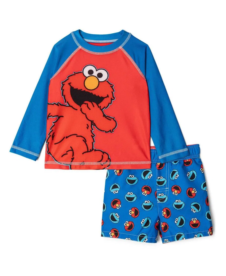 Комплект из рашгарда с длинным рукавом и плавок с принтом Elmo Sesame Street, Elmo Red Blue