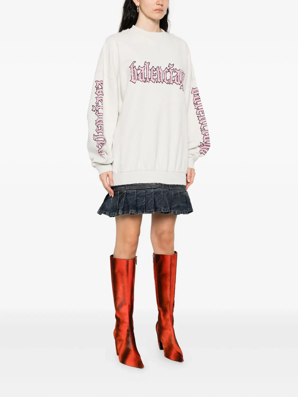 Платье с складчатым подолом и логотипом Balenciaga, нейтральный — фото 3