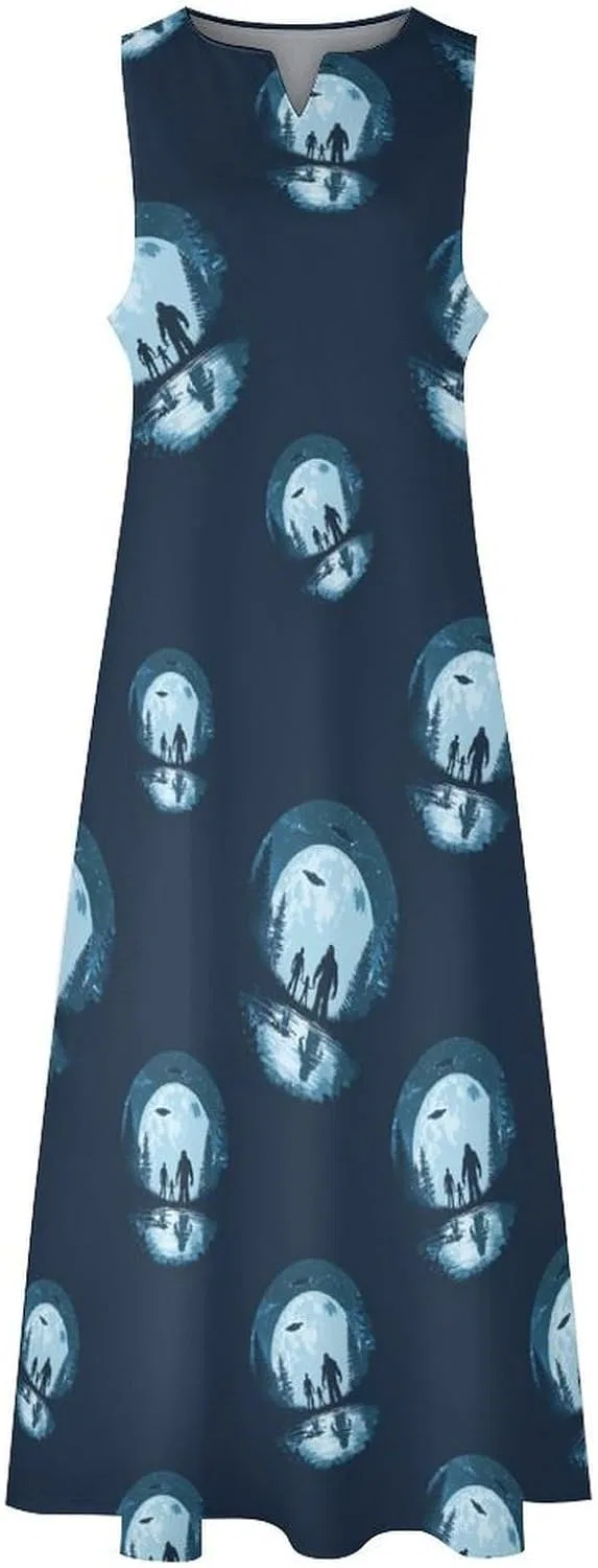 Женское повседневное платье-макси без рукавов Bigfoot Aliens Moon, Style-27 — фото 4