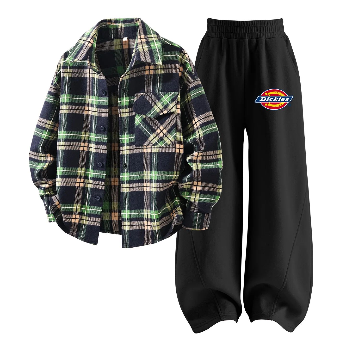 Детский спортивный комплект с принтом Dickies, Pure Color Rum Brown Plaid+S Logo Thick K Black — фото 3