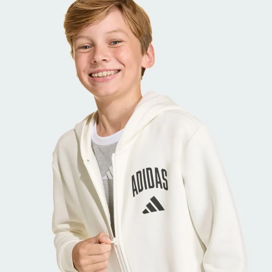Худи с капюшоном и длинным рукавом, модель Seasonals Collegiate Typography, adidas, Бело-черный — фото 4