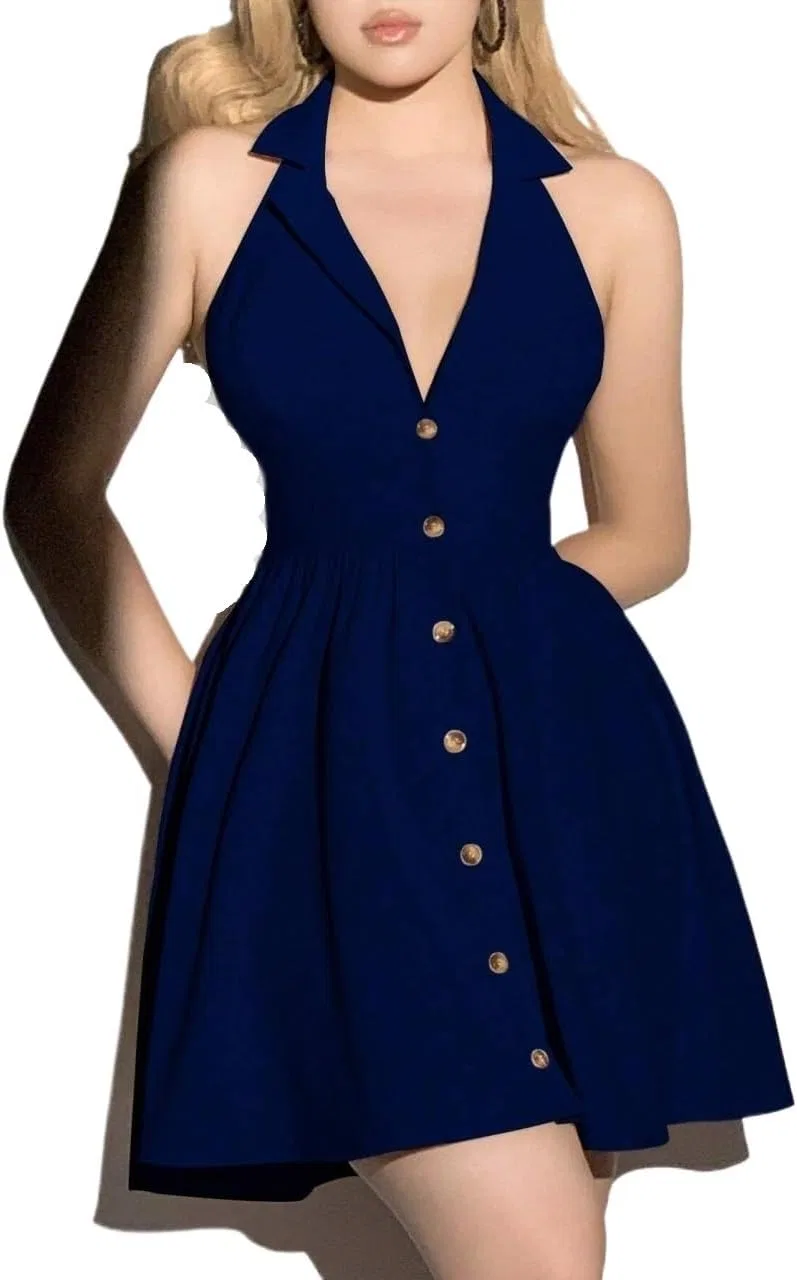 Женское повседневное платье с рюшами и асимметричным вырезом, Royal Blue
