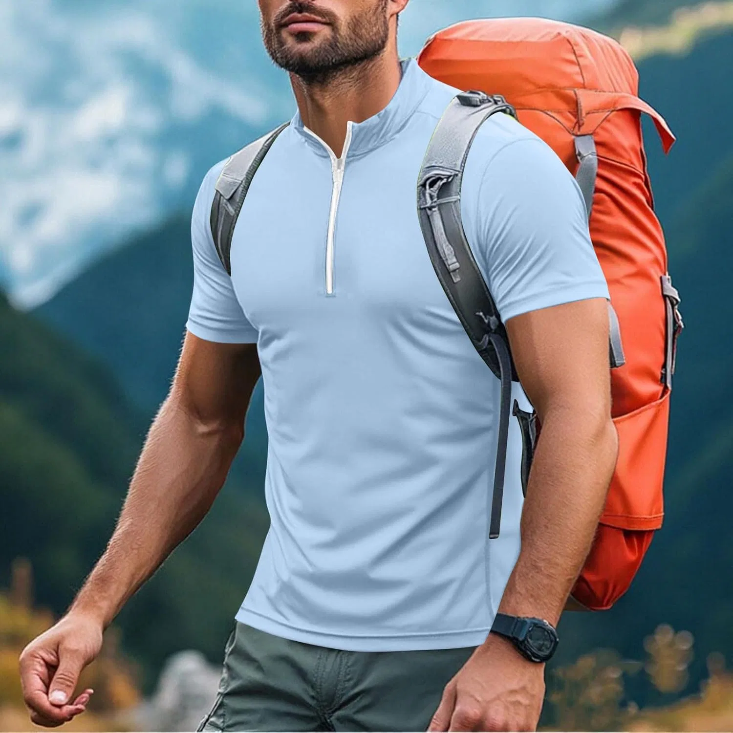 Мужская быстросохнущая футболка с четверть-застежкой Athletic Tees, Light Blue — фото 2