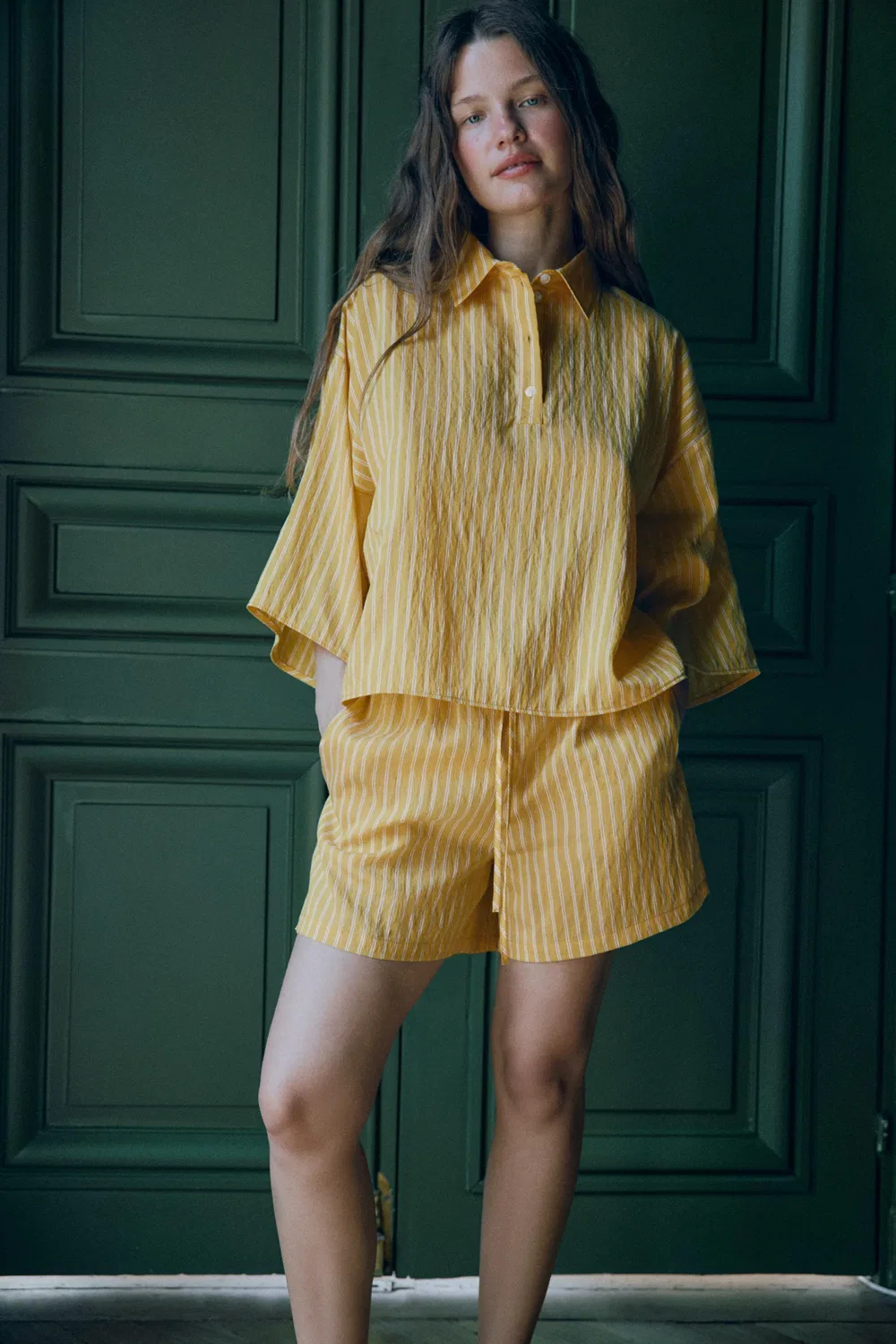 Шорты-бермуды в полоску ZARA, Yellow