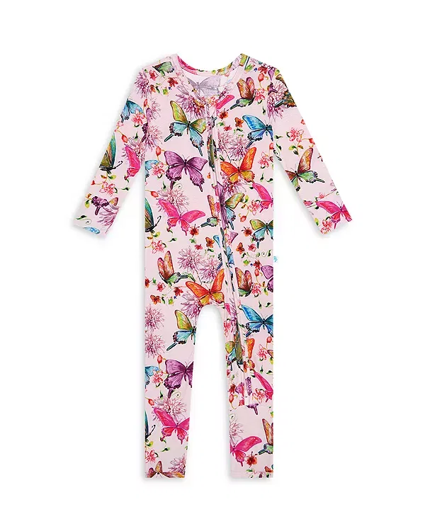 Детский комбинезон для девочек с принтом Watercolor Butterfly Posh Peanut, Open Pink