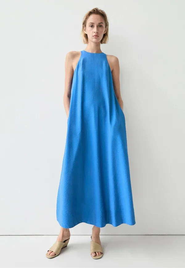 Платье длинное свободного кроя Long flowing halter dress - maxi dress Massimo Dutti, темно-синий