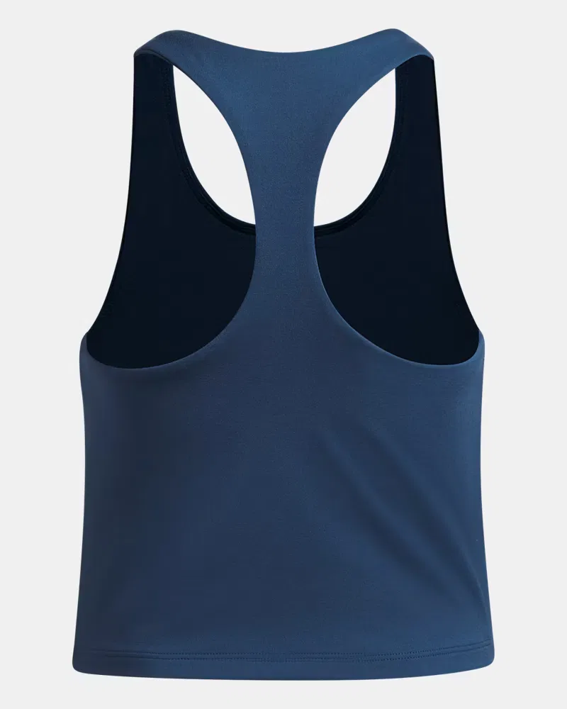 Детская майка-кроп с влагоотводящей тканью UA Motion Branded UnderArmour, Wham Blue/Blue Haze — фото 2