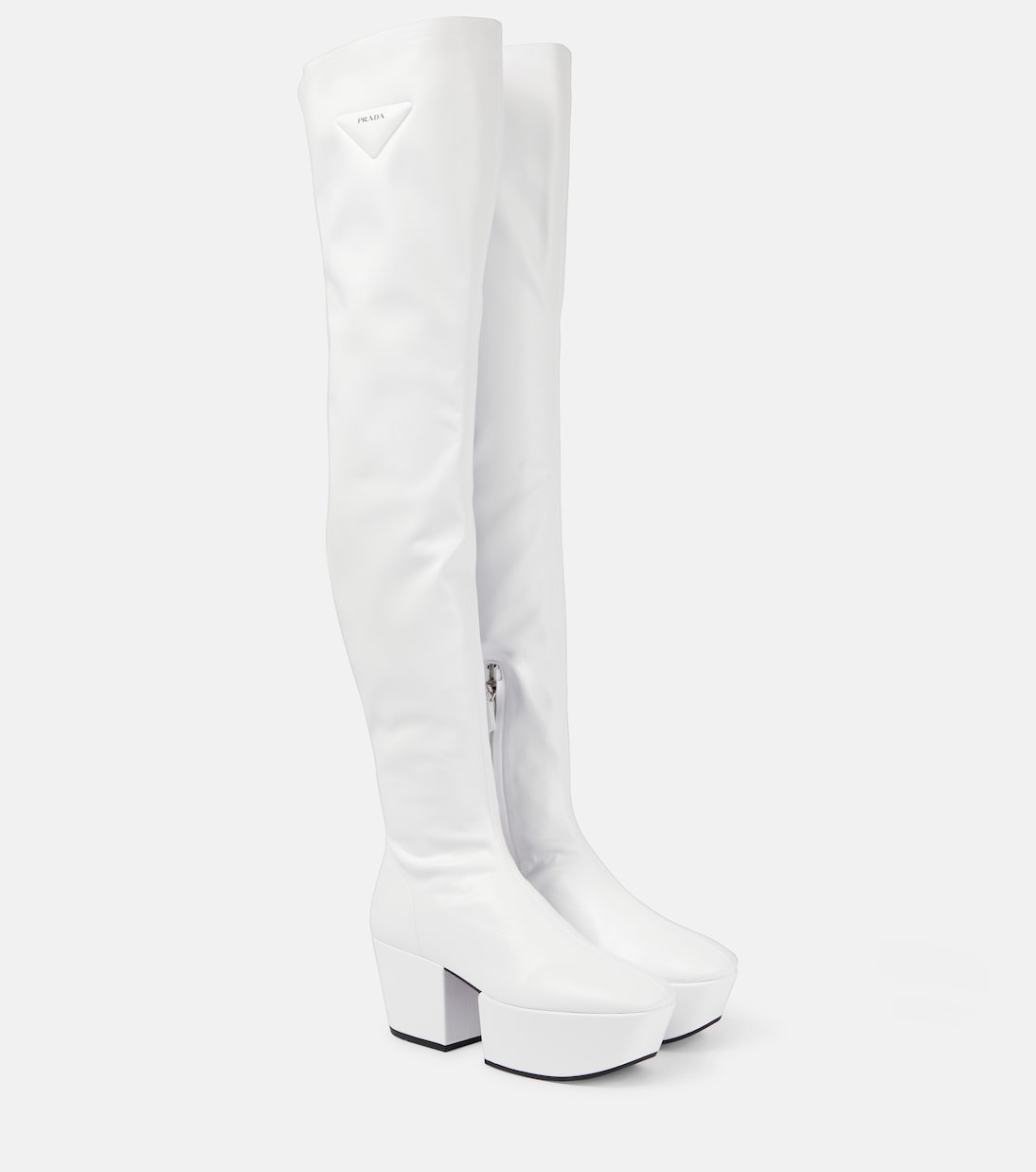 Сапоги выше колена из искусственной кожи Prada, Bianco