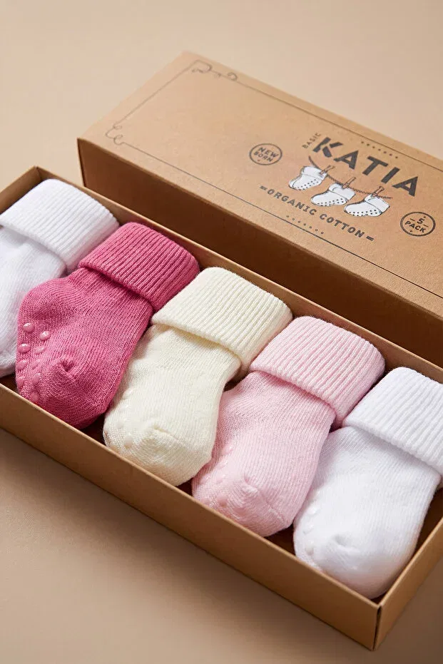 Детские носки для новорожденных хлопковые набор 5 шт Basics Katia&Bony, Pink/White — фото 2