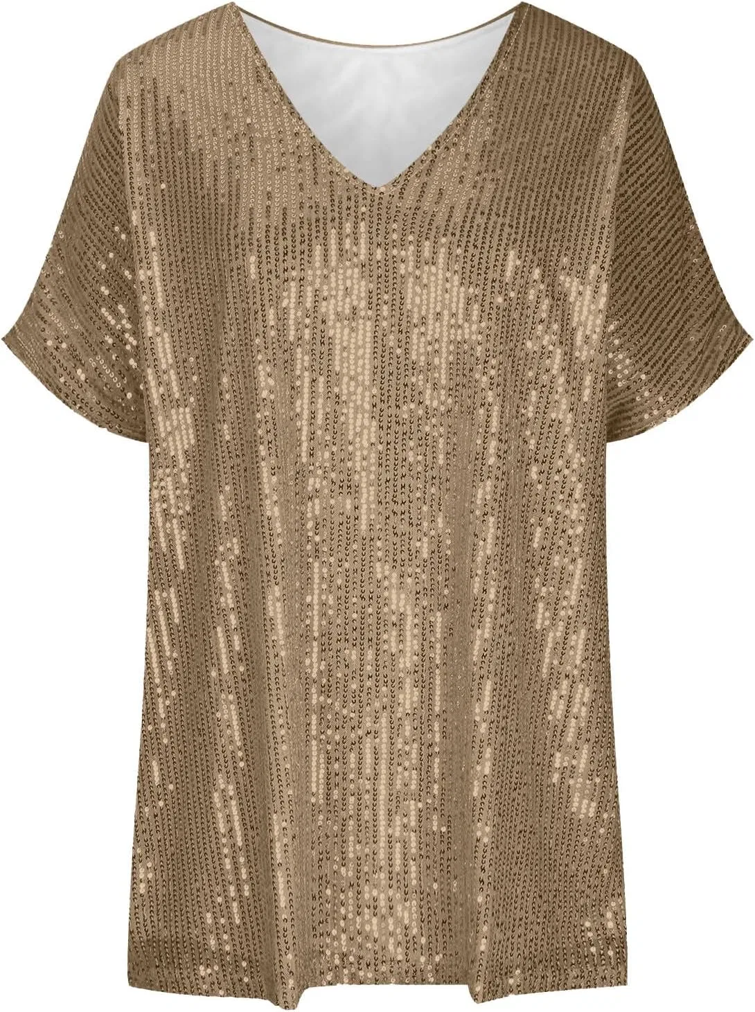 Женская свободная футболка с V-образным вырезом с блестками Oversized, Gold — фото 3