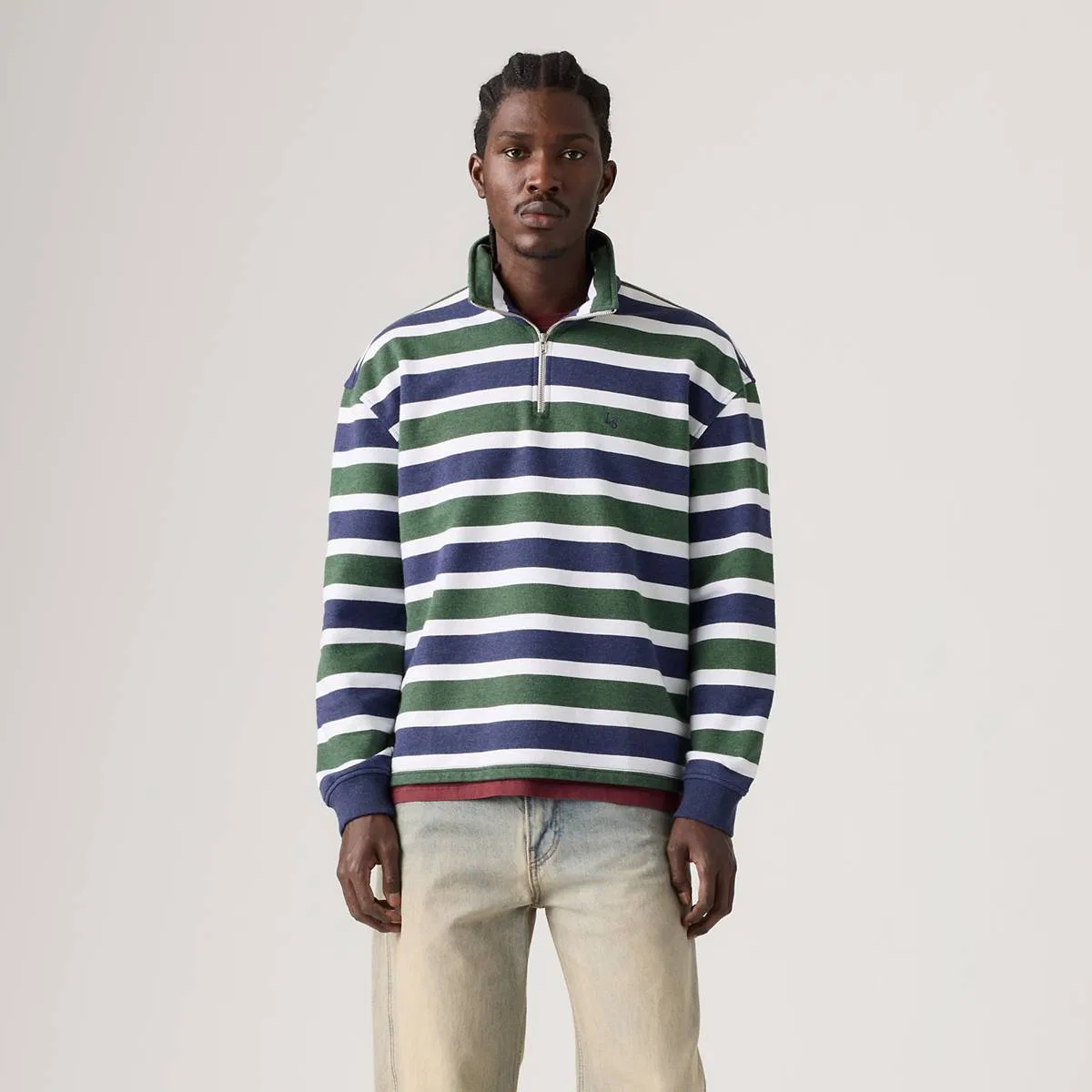 Толстовка Cameron с застежкой-молнией на четверть длины Levi's, Koby Stripe Kombu Green Heather - Green — фото 3