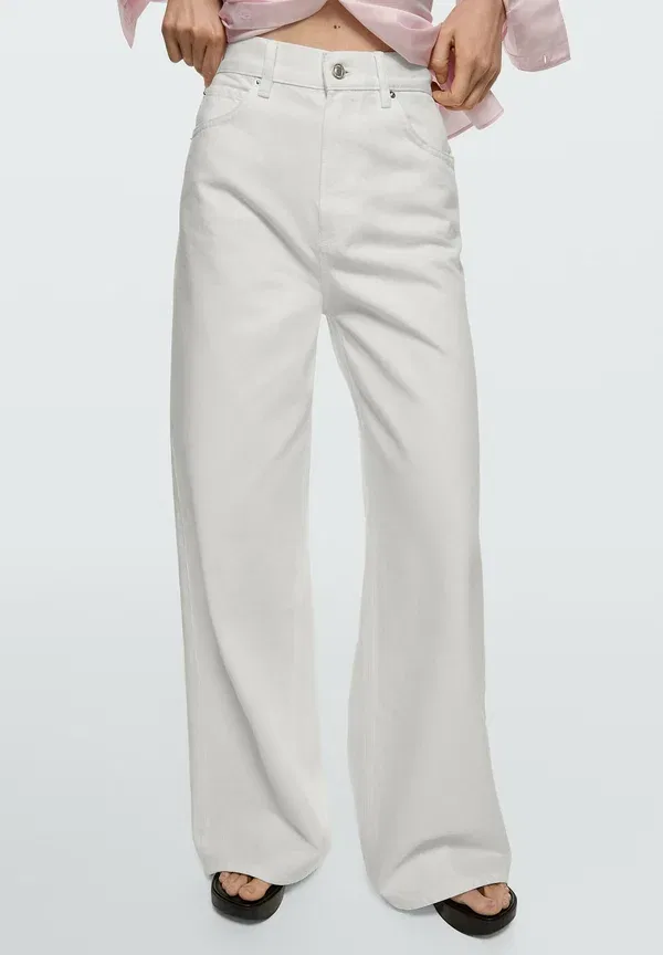 Брюки из хлопка Low-rise wide-leg striped trousers Massimo Dutti, white, белый