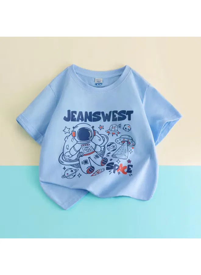Футболка с коротким рукавом и графическим принтом для мальчиков Jeanswest, синяя — фото 2