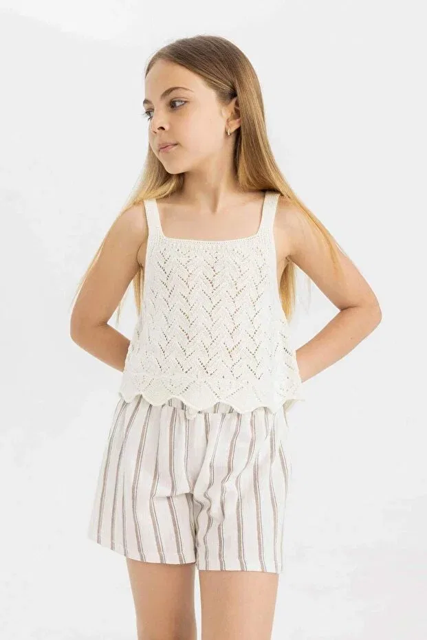 Детские шорты для девочек хлопковые Defacto, Beige-Bg144 — фото 4