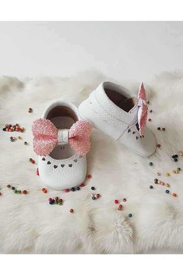 Детские ботинки из кожи с моделью Alice genuine leather pink stone loafers Hodore, White With Stone — фото 4