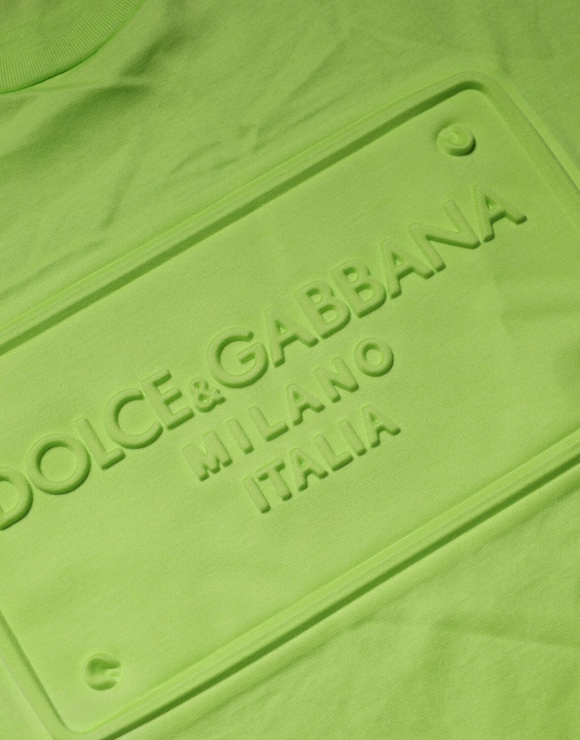 Зеленая хлопковая футболка с круглым вырезом и тисненым логотипом Dolce & Gabbana, зеленый — фото 4