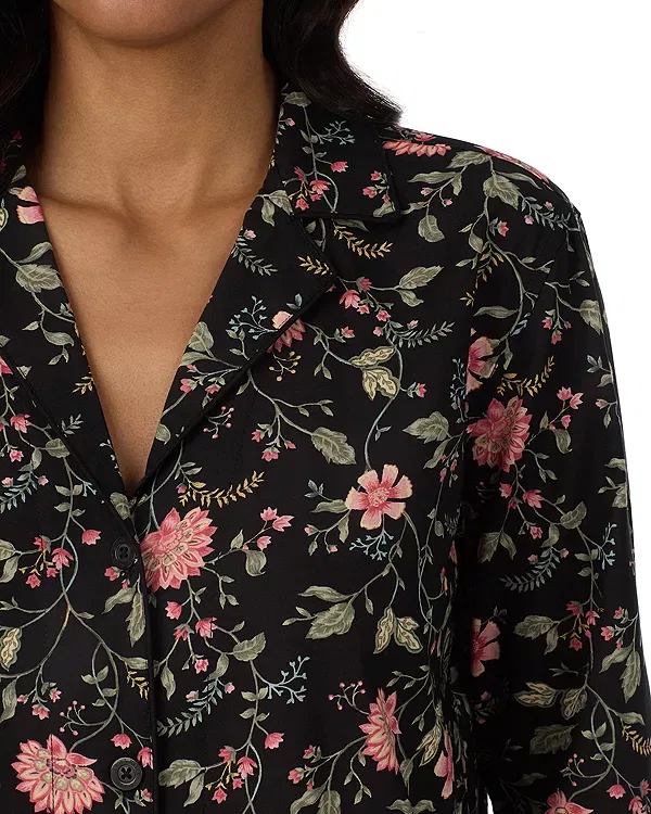 Женская пижама с принтом Long Sleeve Classic Woven Notch Collar Long Pants Pajama Set Ralph Lauren, Black Ground Floral — фото 3