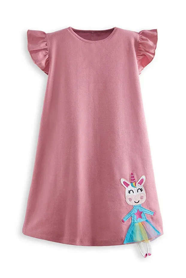 Детское платье для девочек с коротким рукавом Lilycorn Denokids, Pink — фото 4