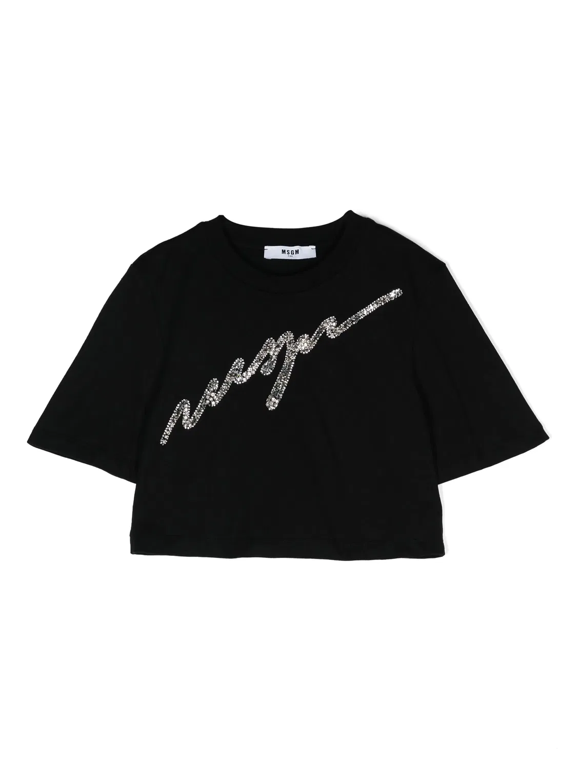 Укороченная футболка с пайеточным логотипом MSGM, черный