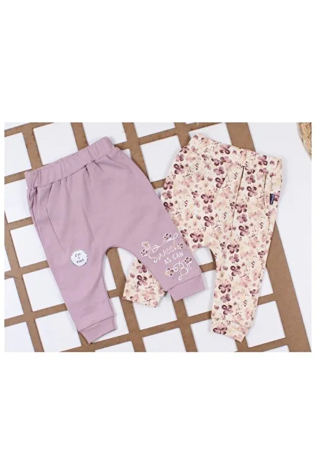 Детские спортивные брюки для девочек хлопковые Miniworld, Lilac-Cream