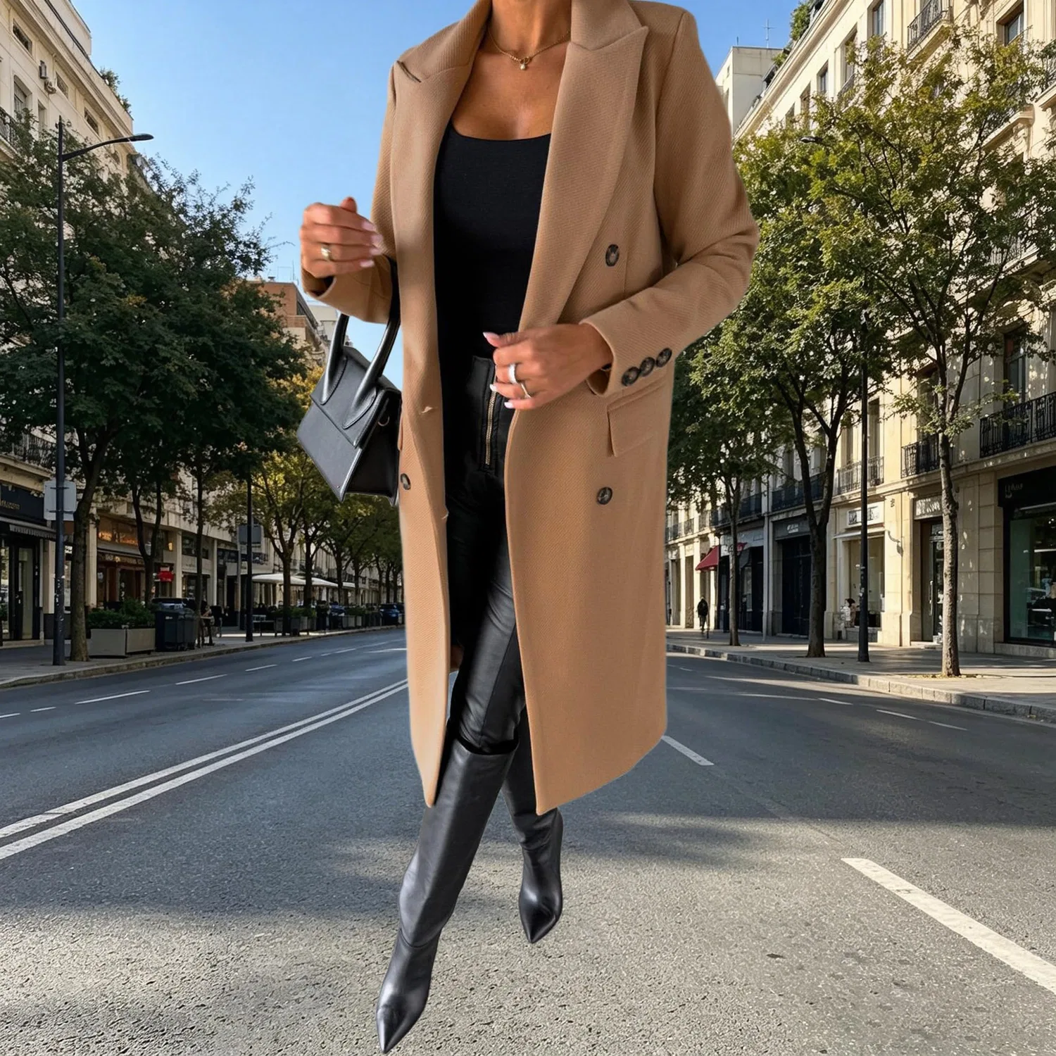 Женское двубортное длинное пальто с притачным воротником, Cachi — фото 4