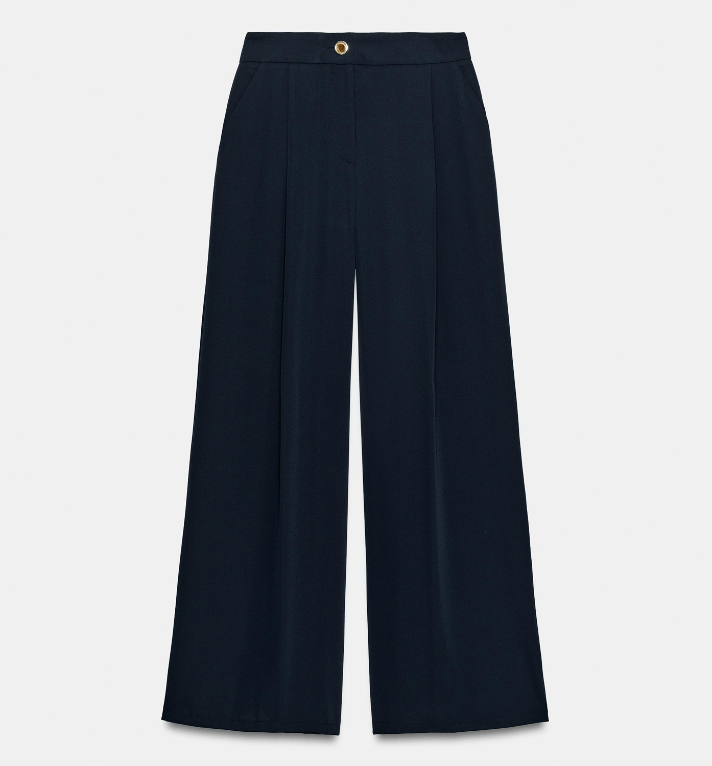 Брюки Zara Palazzo With Gold Button, темно-синий