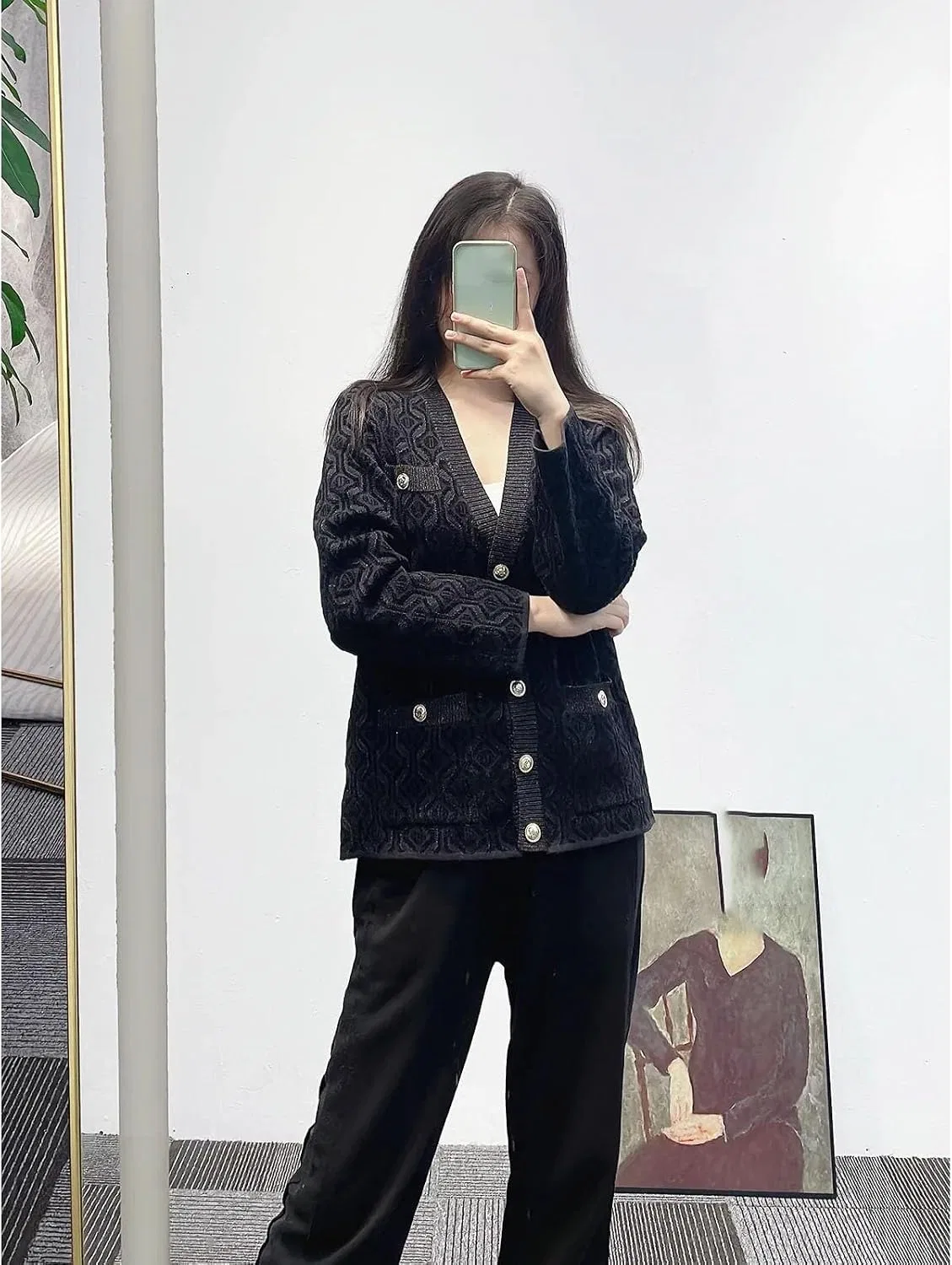 Женский кардиган Vintage с V-образным вырезом, с длинным рукавом, Cardigan — фото 3